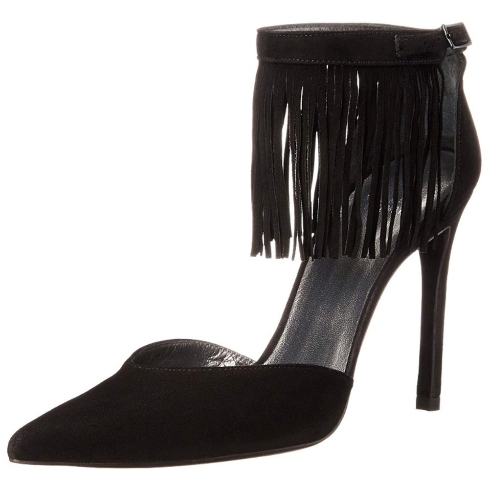 Stuart Weitzmam Black Fringe Pointed Toe Pump